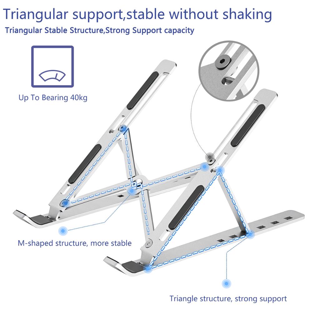 Foldable Laptop Stand – Adjustable Aluminum, 6 Height Settings